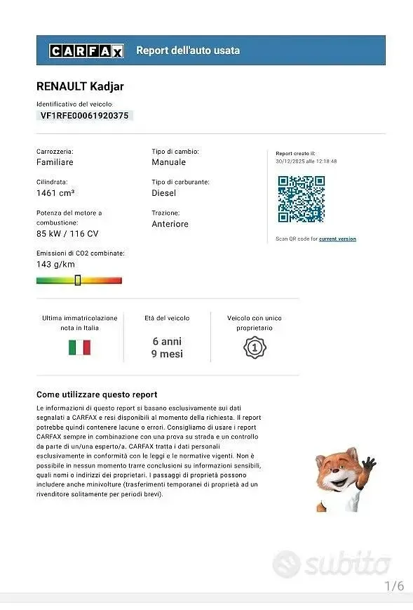 Usata Renault Kadjar 116 CV (85 kW) 2019 Bianco SUV