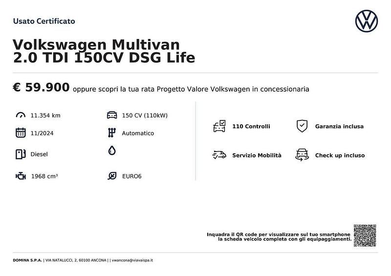 Usata VW Multivan Life 150 CV (110 kW) 2024 Argento Furgone