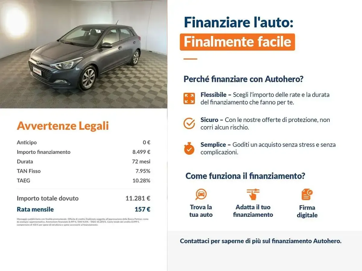 Usata Hyundai i20 Comfort 84 CV (61 kW) 2016 Grigio Utilitaria
