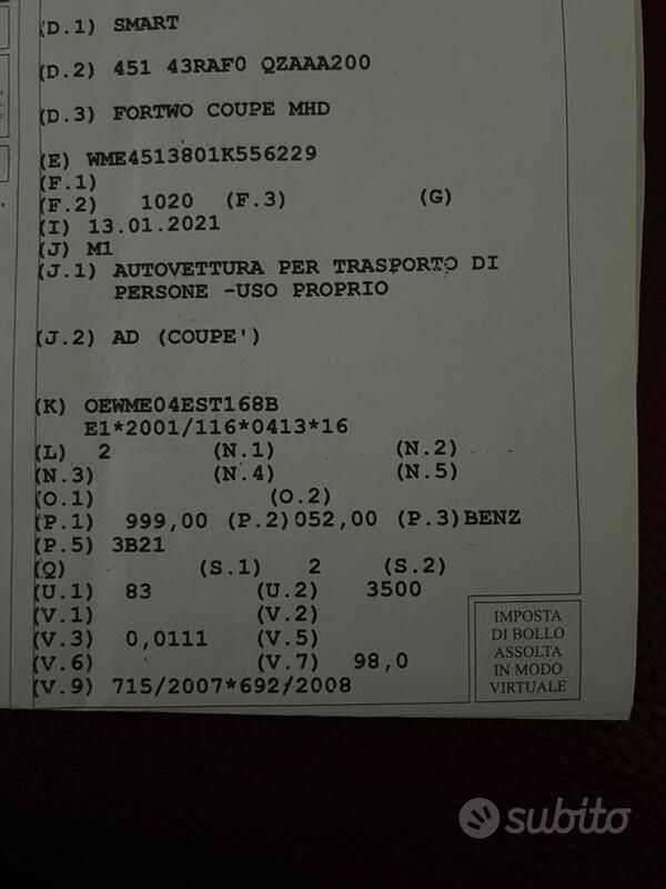 Usata Smart ForTwo Coupé 71 CV (52 kW) 2012 Coupé