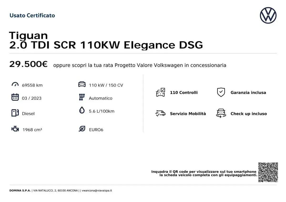 Usata VW Tiguan Elegance 150 CV (110 kW) 2023 Argento SUV