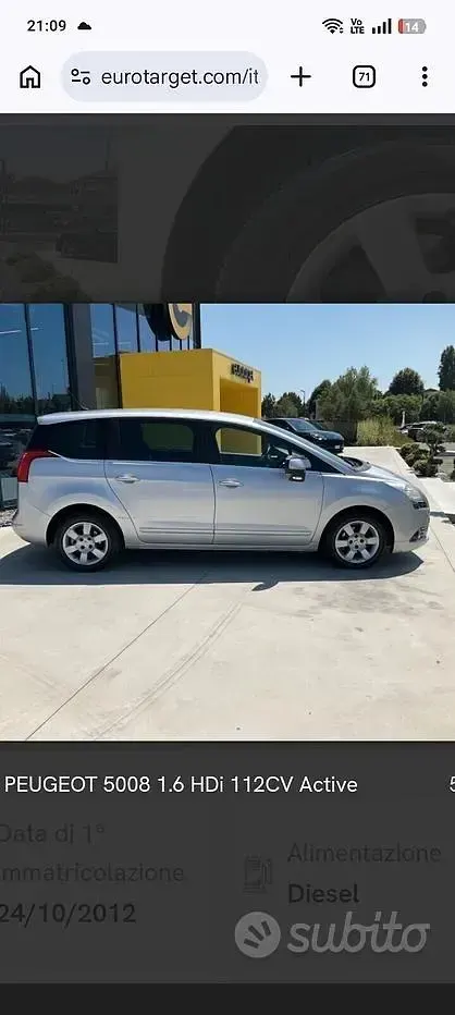 Usata Peugeot 5008 Active 149 CV (109 kW) 2012 Grigio Monovolume