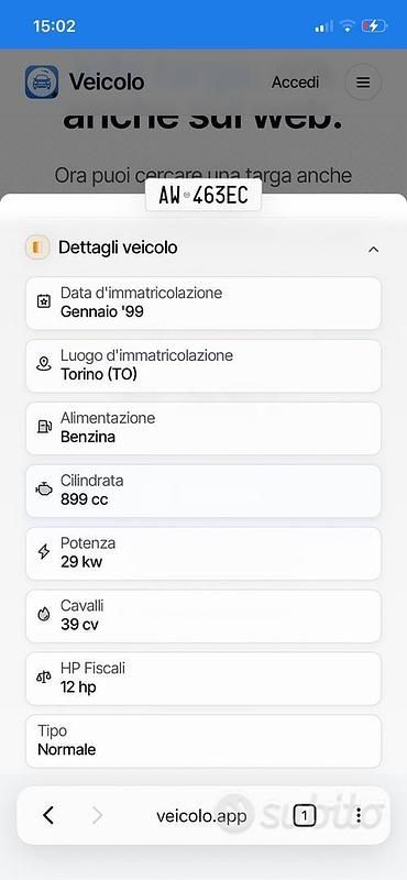 Usata Fiat Panda 1998 Verde Berlina