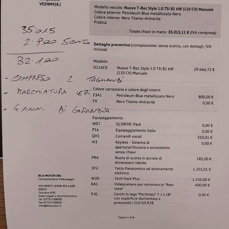 Usata VW T-Roc Style 110 CV (80 kW) 2023 SUV