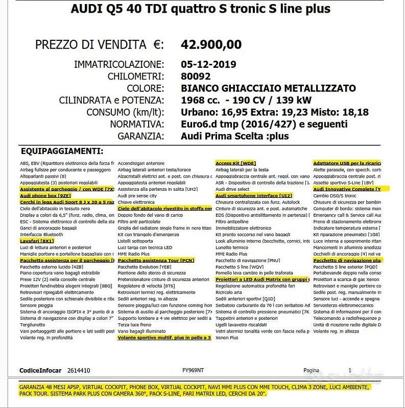 Usata Audi Q5 S-line plus 2019 Bianco SUV