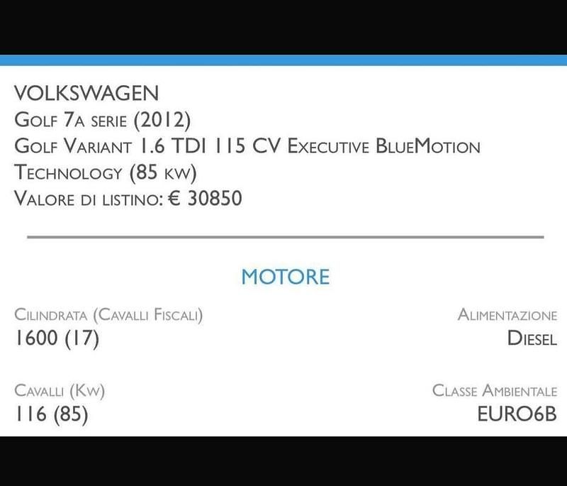 Usata VW Golf VII Executive 116 CV (85 kW) 2018 Station wagon