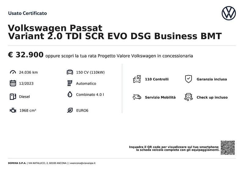 Usata VW Passat Business 150 CV (110 kW) 2023 Grigio Station wagon