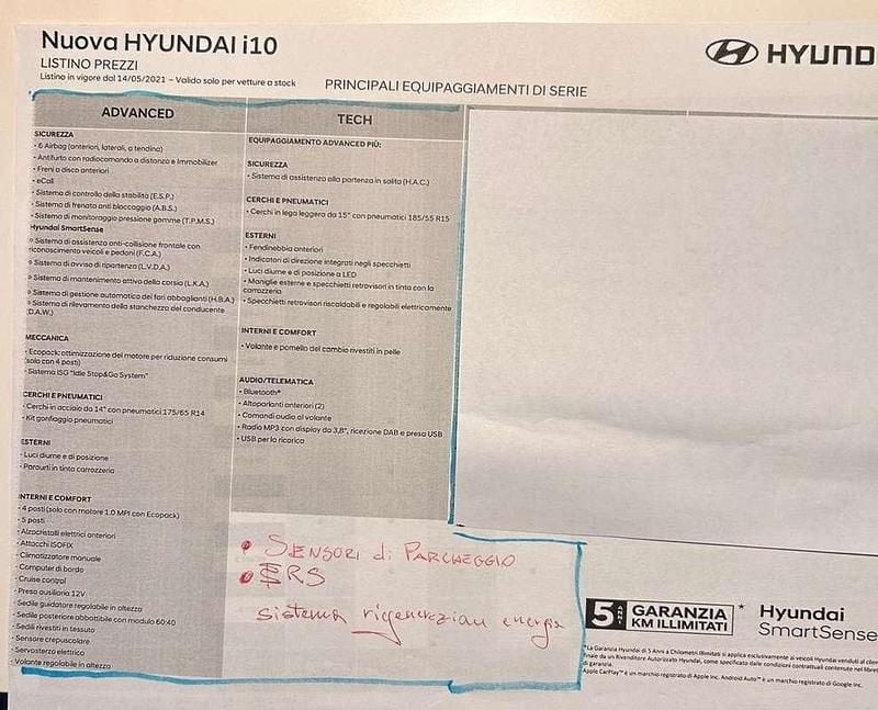 Usata Hyundai i10 67 CV (49 kW) 2021 Bianco Utilitaria