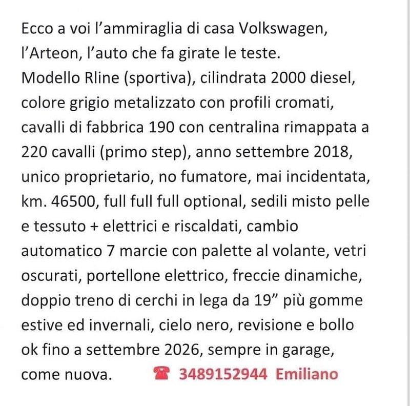 Usata VW Arteon Sportline 190 CV (139 kW) 2018 Grigio Utilitaria