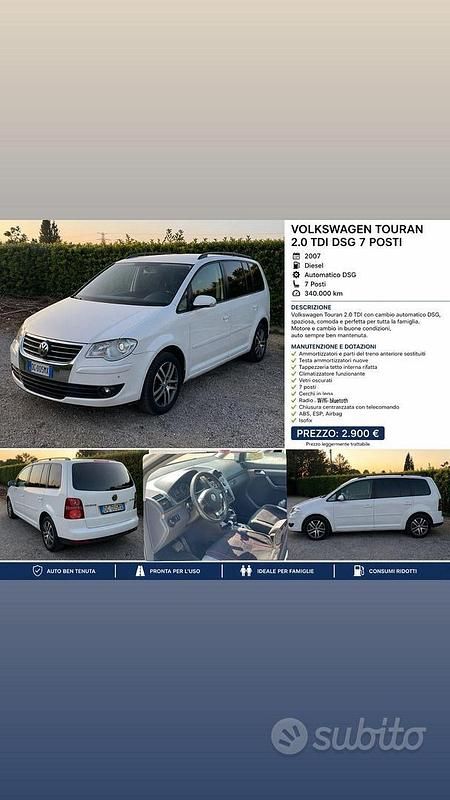 Usata VW Touran Highline 140 CV (102 kW) 2007 Bianco Monovolume
