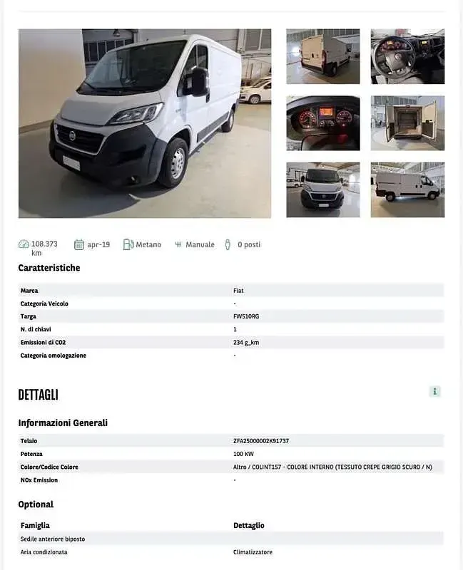 Usata Fiat Ducato 136 CV (100 kW) 2019 Bianco Furgone