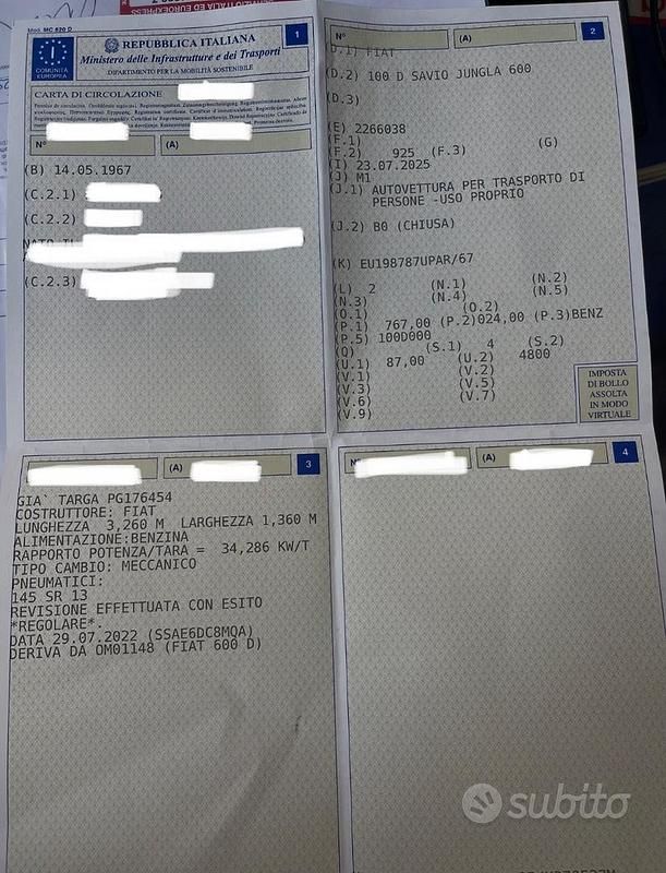 Usata Fiat 600 1960 Cabrio