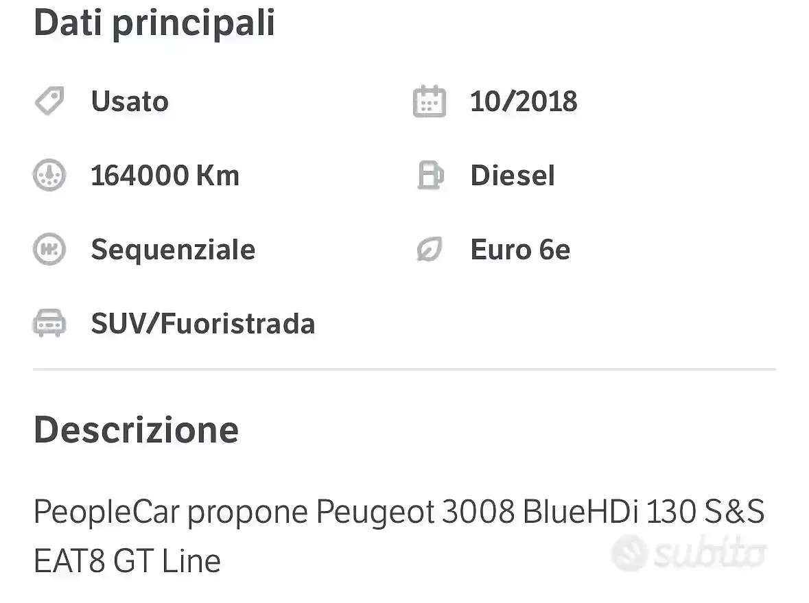 Usata Peugeot 3008 131 CV (96 kW) 2018 Nero SUV
