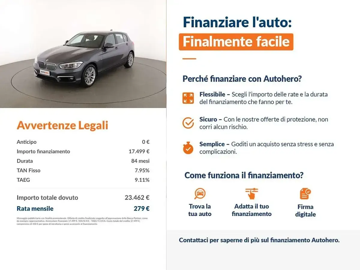 Usata BMW 118 Urban Line 150 CV (110 kW) 2018 Grigio Utilitaria
