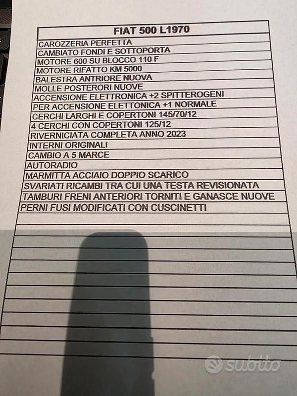 Usata Fiat 500 1970 Nero Utilitaria