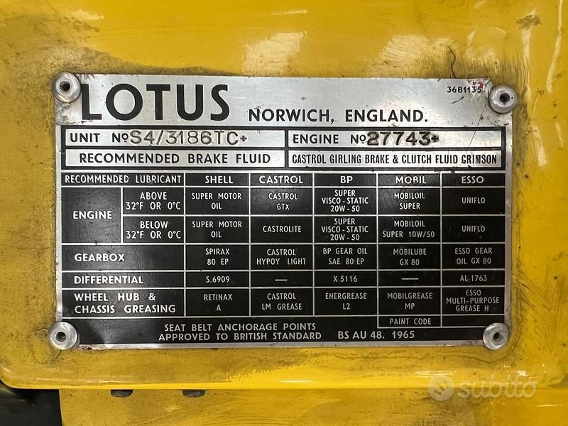 Usata Lotus Super Seven 1970 Giallo Cabrio