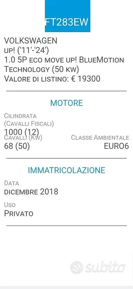 Usata VW up! 68 CV (50 kW) 2018 Nero Utilitaria