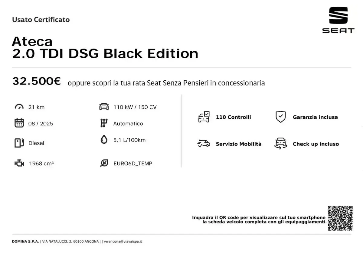 Nuova Seat Ateca Black Edition 150 CV (110 kW) 2025 Nero SUV