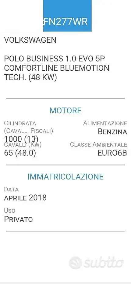 Usata VW Polo 65 CV (47 kW) 2018 Bianco Utilitaria