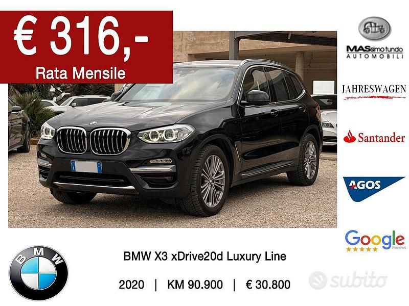Usata BMW X3 Luxury Line 190 CV (139 kW) 2020 Nero SUV