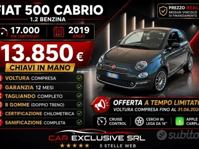 Usata Fiat 500C Lounge 69 CV (50 kW) 2019 Grigio Cabrio
