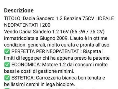 Usata Dacia Sandero 75 CV (55 kW) 2009 Bianco Berlina