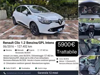 Usata Renault Clio IV Intens 73 CV (53 kW) 2016 Bianco Berlina