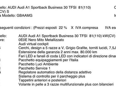 Usata Audi A1 Sportback Business 110 CV (80 kW) 2023 Nero Utilitaria