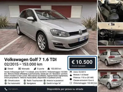 Usata VW Golf VII 110 CV (80 kW) 2015 Grigio Berlina