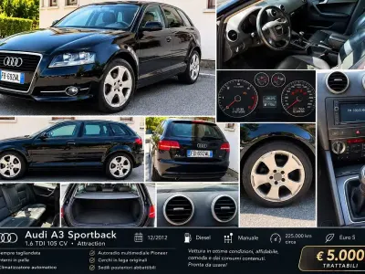Usata Audi A3 Sportback Attraction 105 CV (77 kW) 2012 Nero Utilitaria