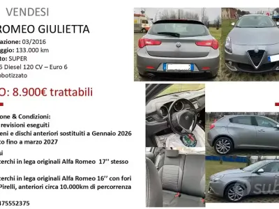 Usata Alfa Romeo Giulietta 120 CV (88 kW) 2016 Grigio Utilitaria
