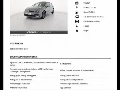Usata VW Golf VIII 150 CV (110 kW) 2024 Grigio Utilitaria