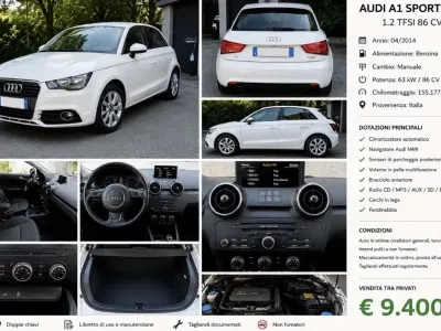 Usata Audi A1 Sportback Attraction 86 CV (63 kW) 2014 Bianco Utilitaria