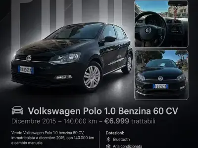 Usata VW Polo 60 CV (44 kW) 2015 Nero Berlina