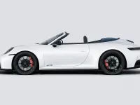 Nuova Porsche 911 Carrera 4 GTS 2026 Grigio ghiaccio metallizzato/capote blu Cabrio