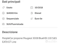 Usata Peugeot 3008 131 CV (96 kW) 2018 Nero SUV