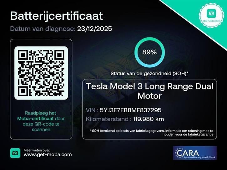 Occasion Tesla Model 3 Long Range AWD 366 kW (498 PK) 2020 Wit Sedan