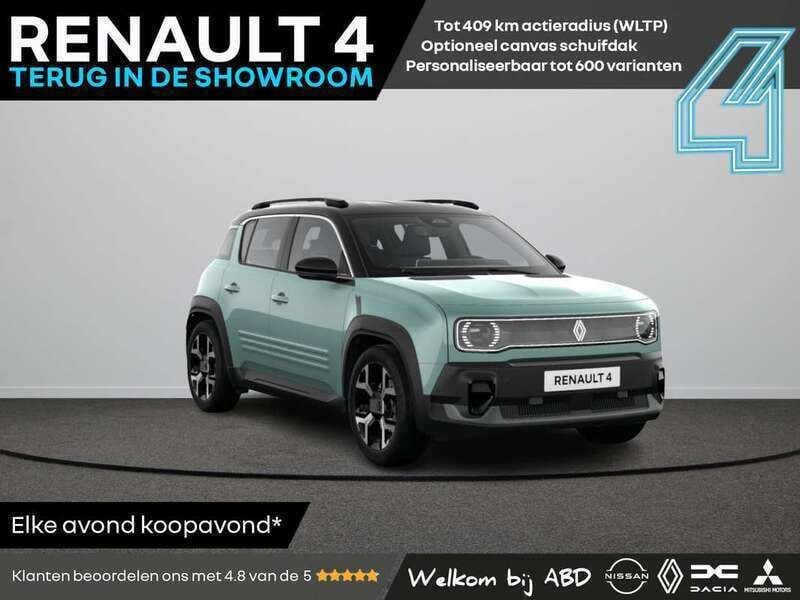 Groen, metallic lak Nieuw 2025 Renault 4 E-Tech Komfort SUV | € 34.565 (Goede deal) - Afbeelding 1/4
