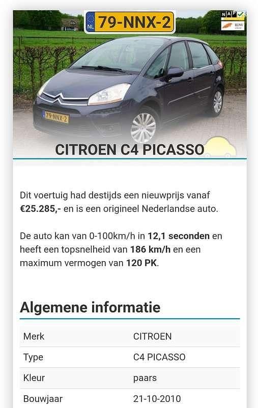 Occasion Citroën C4 Picasso Tendance 120 PK (88 kW) 2010 Paars MPV