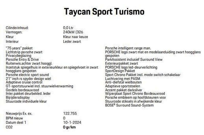 Occasion Porsche Taycan Sport Turismo 300 kW (408 PK) 2024 Grijs Stationwagen