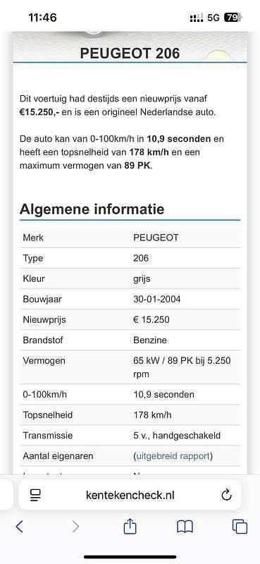 Occasion Peugeot 206 88 PK (64 kW) 2004 Grijs Hatchback
