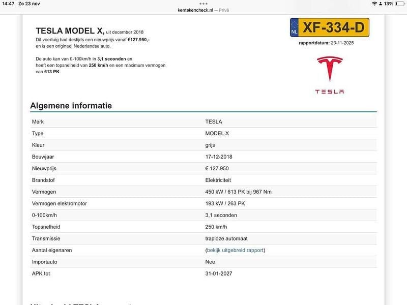 Grijs Occasion 2018 Tesla Model X SUV | € 34.500 (Eerlijke prijs) - Afbeelding 1/4