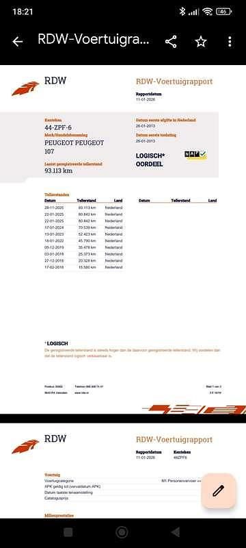 Occasion Peugeot 107 Active 68 PK (50 kW) 2013 Wit Hatchback