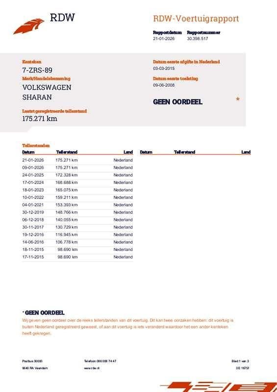 Occasion VW Sharan Sportline 140 PK (102 kW) 2008 Blauw MPV