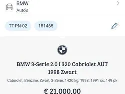 Zwart Gebruikt 1998 BMW 320 Cabriolet Cabriolet | € 9.000