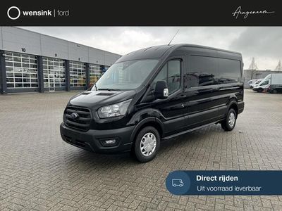 tweedehands Ford E-Transit MCA 350 L3H2 Bestelauto Trend E6.2 130 pk FWD Aut. Trend Automaat Automaat / Navi / Carplay, Android Auto Draadloos / Zwart / Stoel-Stoel / Stoelverwarming / Voorruitverwarming / Climate Control / Airbags Rondom.