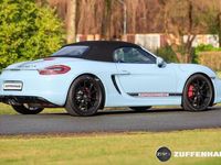 tweedehands Porsche Boxster GTS 3.4 PDK in Gulfblue folie topcombinatie