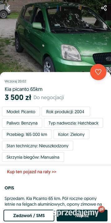 Zielony Używany 2004 Kia Picanto Hatchback | 3500 zł (Uczciwa cena) - Obraz 1/4
