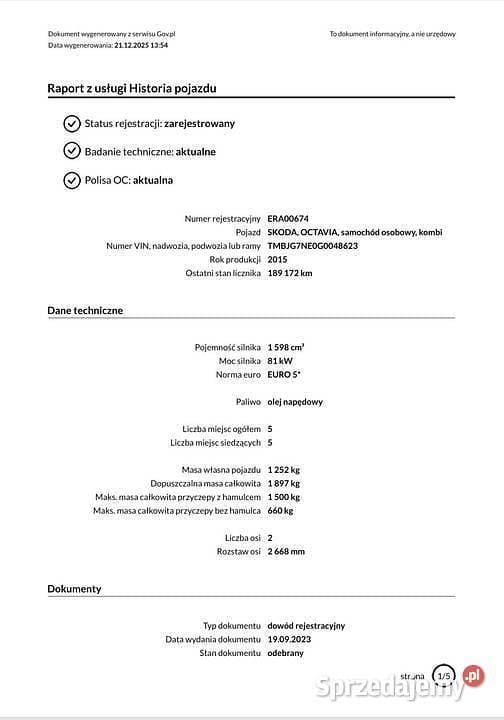 Srebrny Używany 2015 Skoda Octavia Kombi | 33 500 zł (Uczciwa cena) - Obraz 1/4