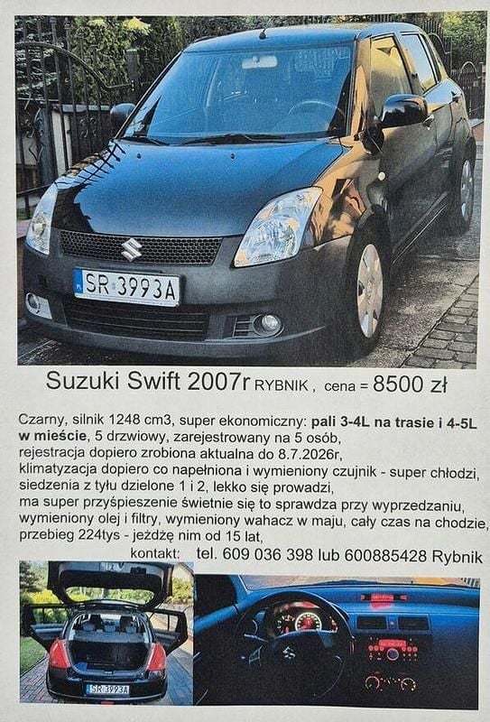 Czarny Używany 2007 Suzuki Swift Hatchback | 8500 zł - Obraz 1/4
